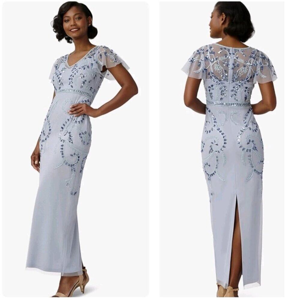 Long Dress by Papell Studio with Ruffles and bBeads